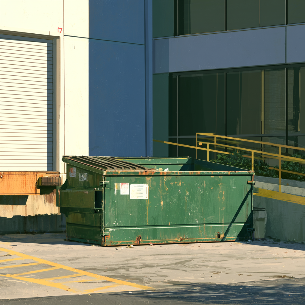 A 20-yard dumpster outside of an office complex