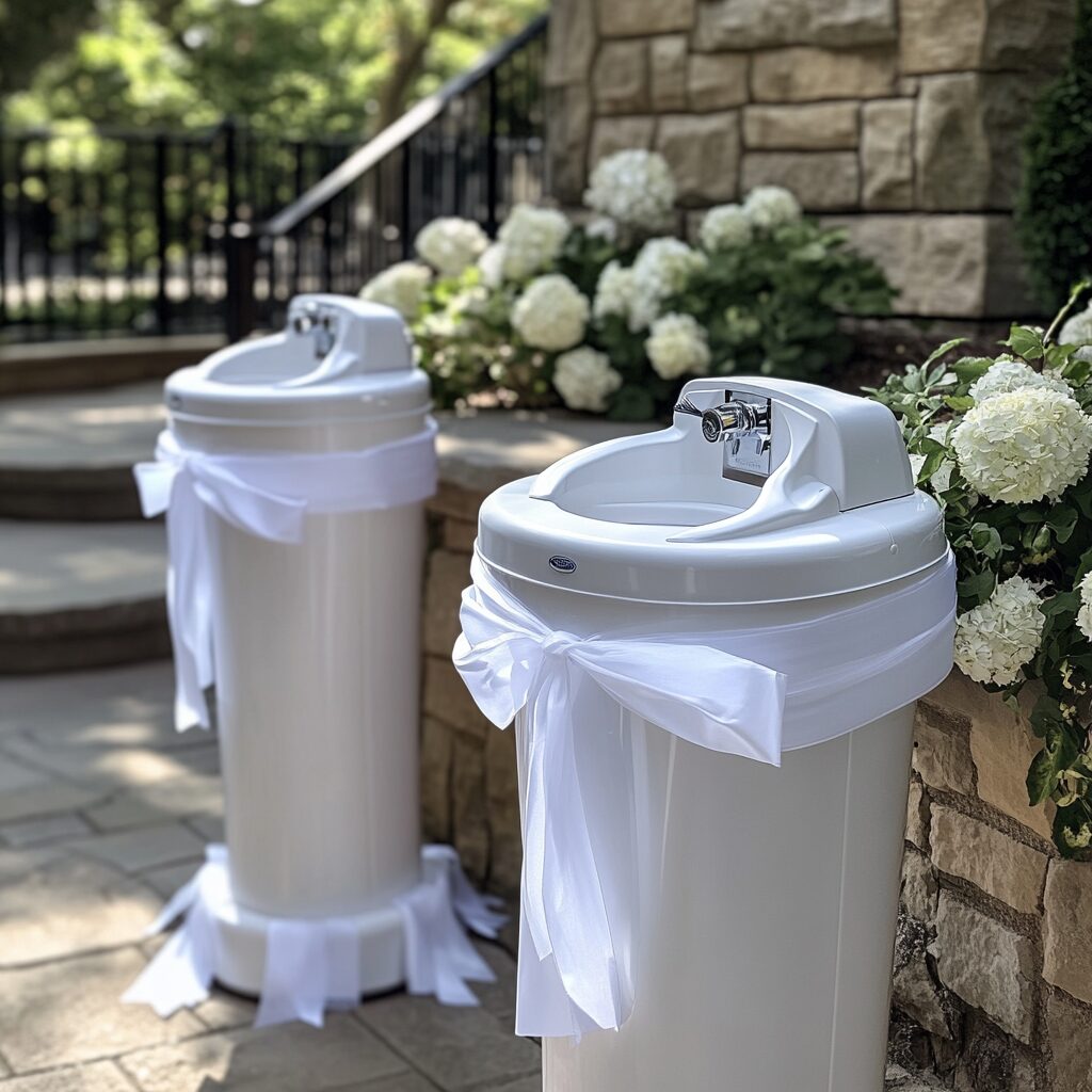 how to decorate a portable handwashing station for a wedding