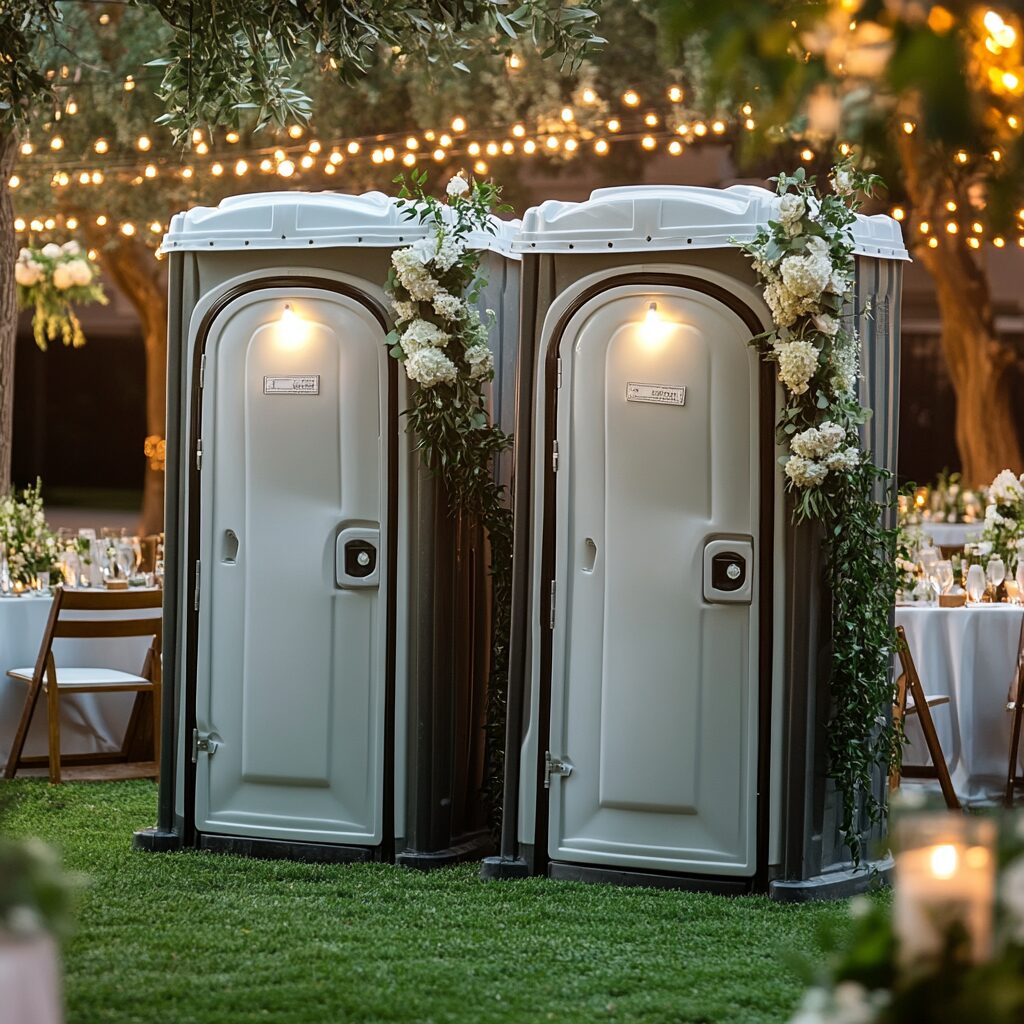 decorate standard porta potties to match your wedding decor