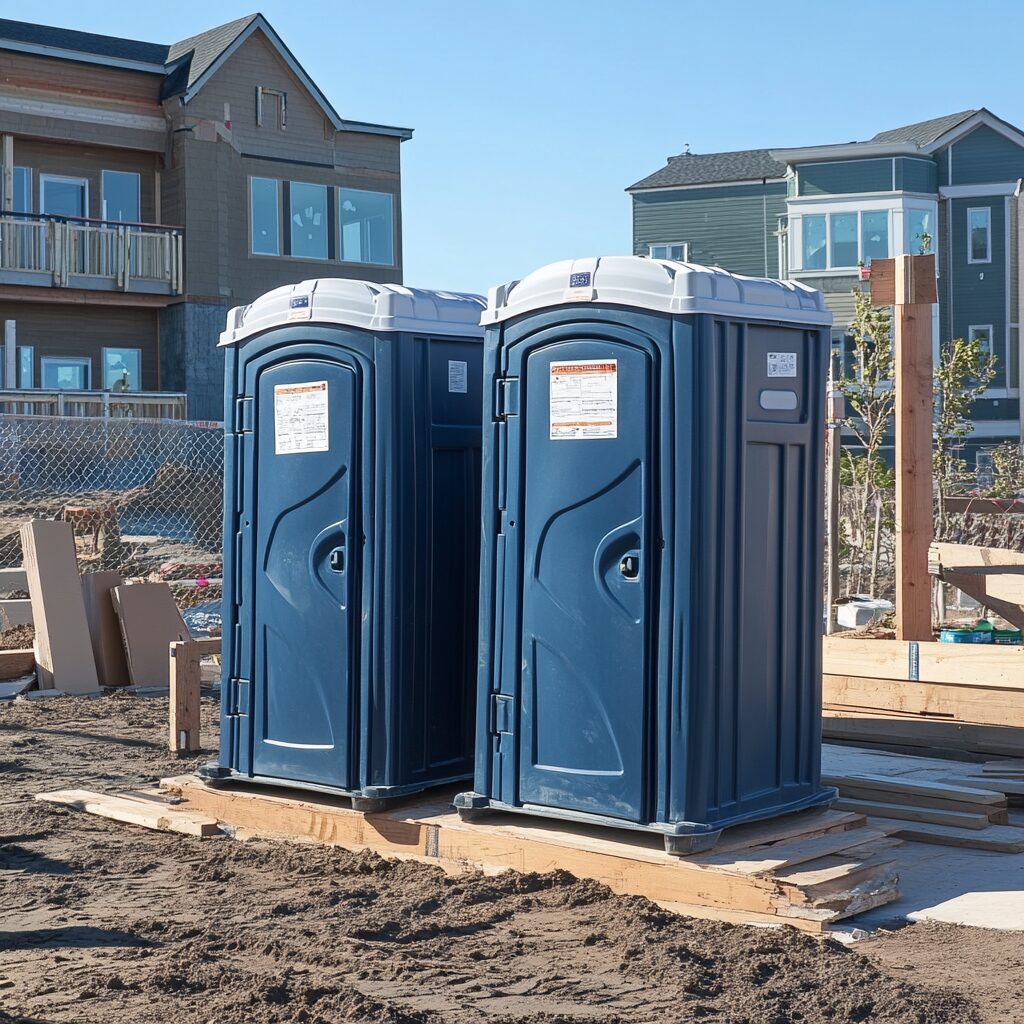 Standard porta potties are used on construction sites.