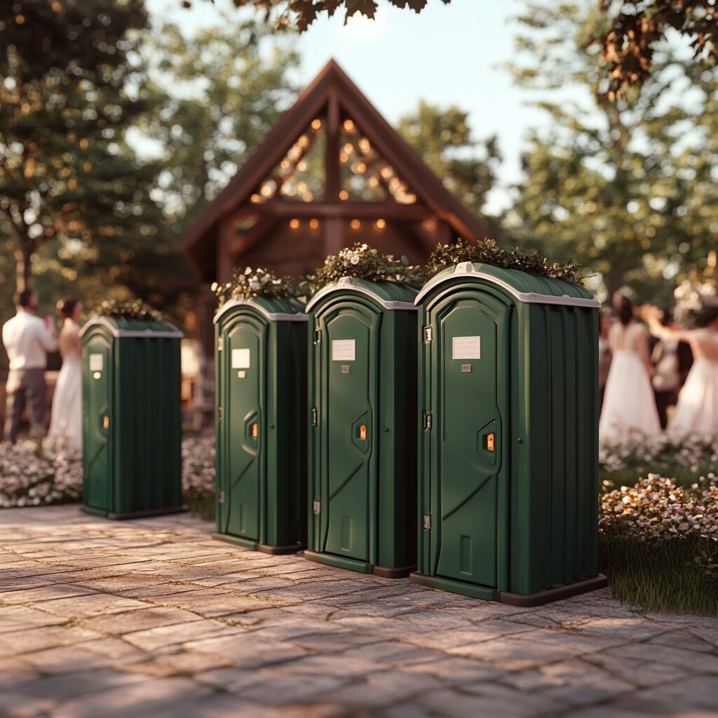 standard porta potties are a popular choice for many types of outdoor weddings.