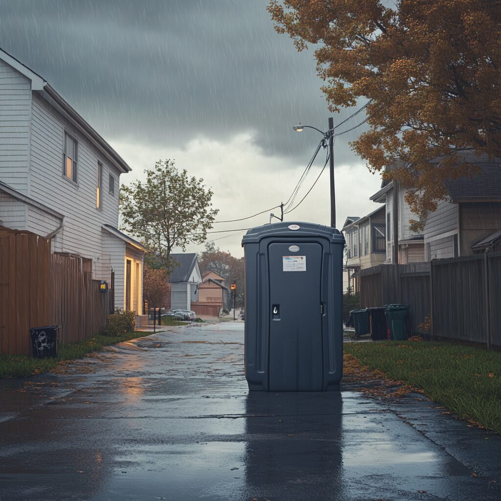 Secure porta potties against storms and severe weather