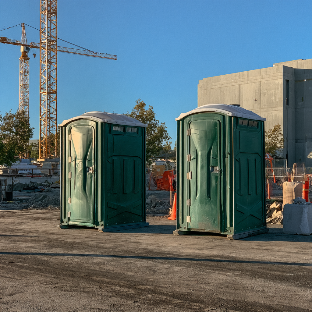 Two porta potties on a construction site