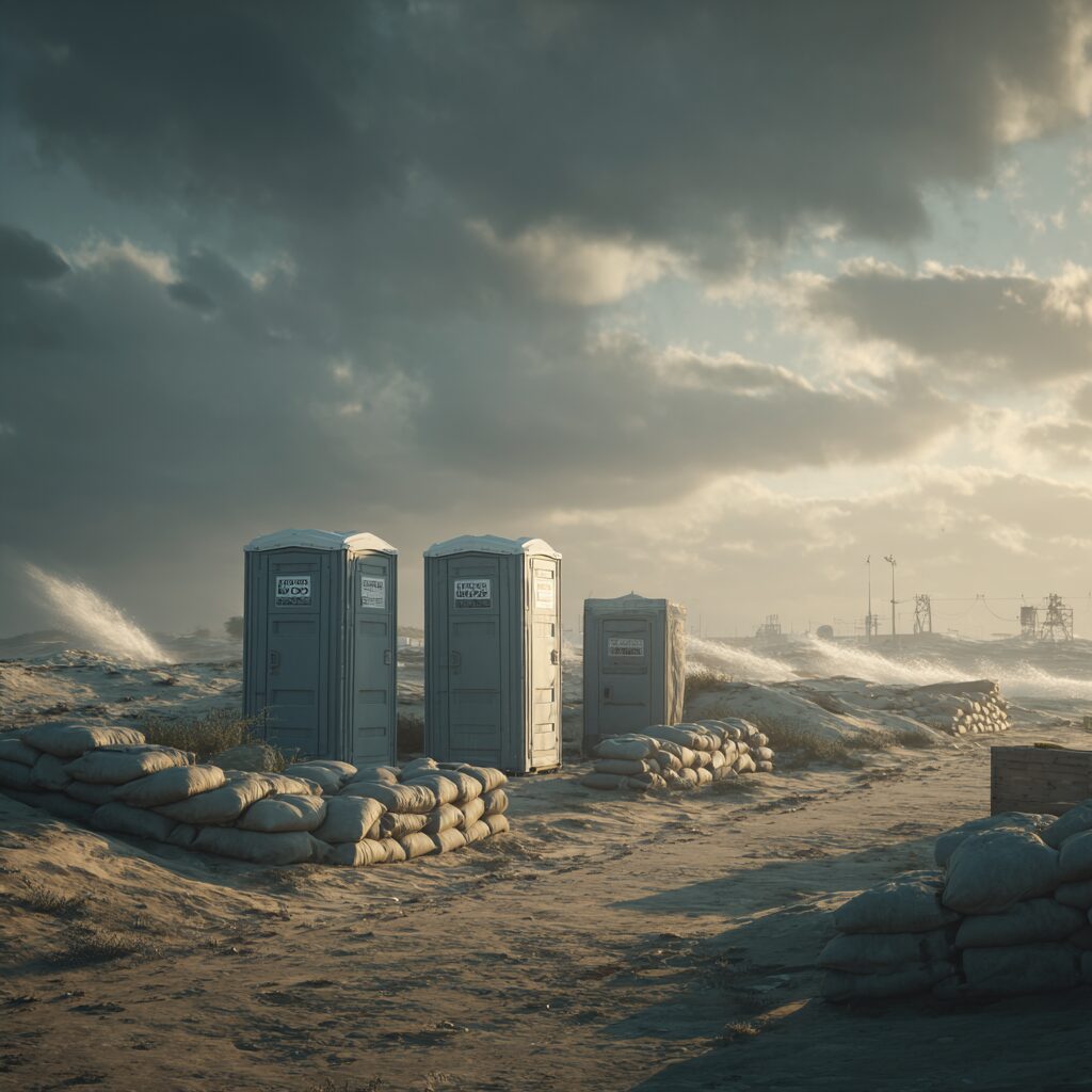 Sandbags are effective weight for porta potty stability