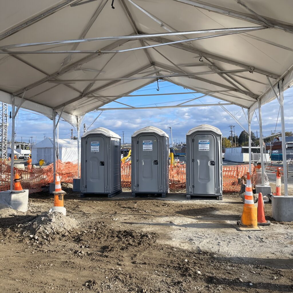 Place porta potties under canopies to help keep them cool
