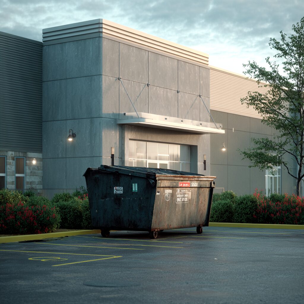 Where to place rented dumpsters at retail locations.