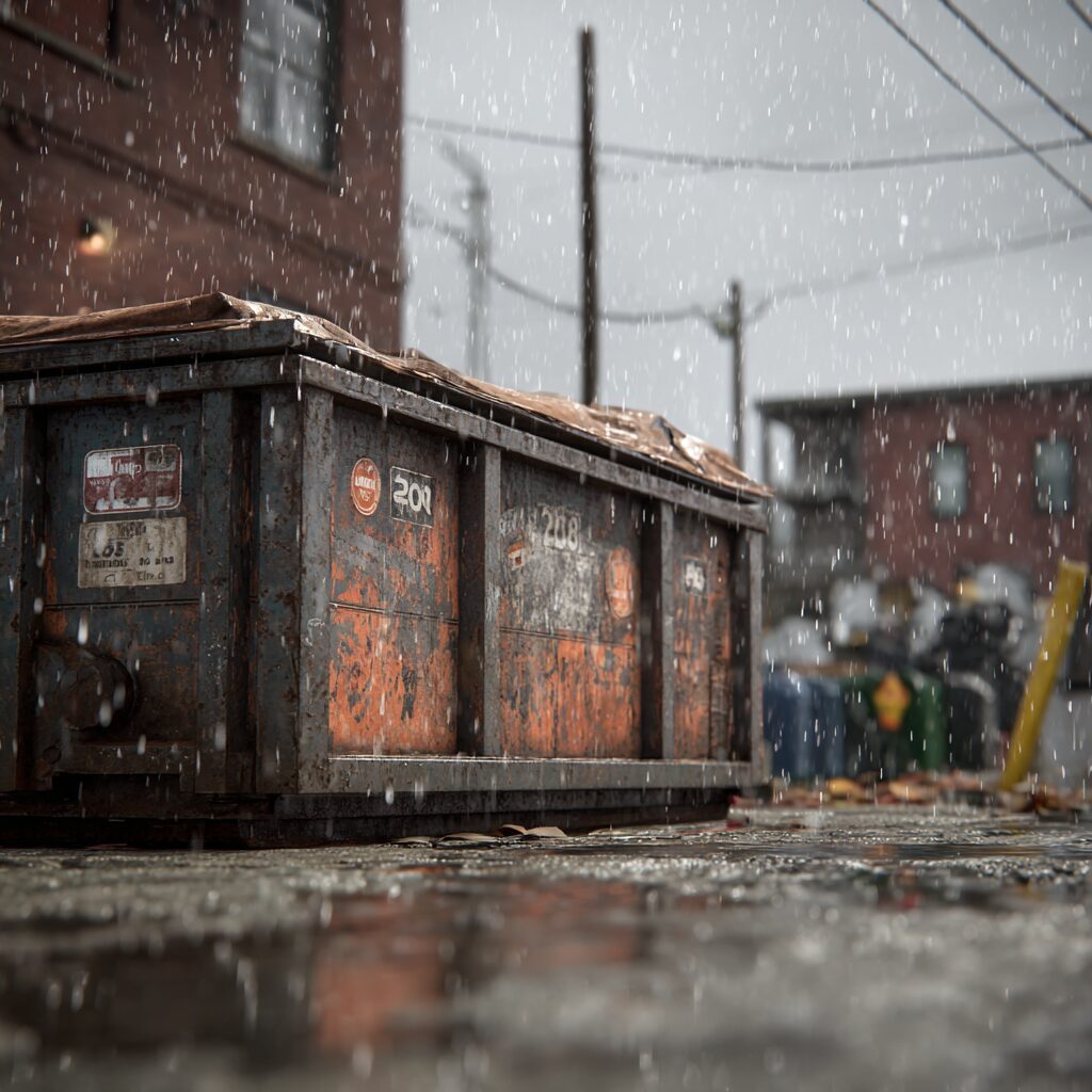 How does snow and rain affect shingle weight for dumpsters?