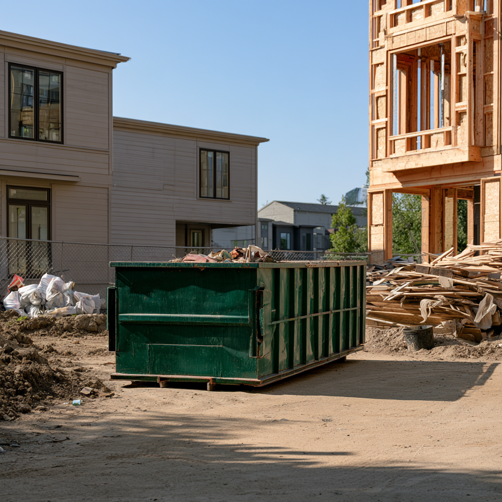 A 20-yard dumpster on a construction site