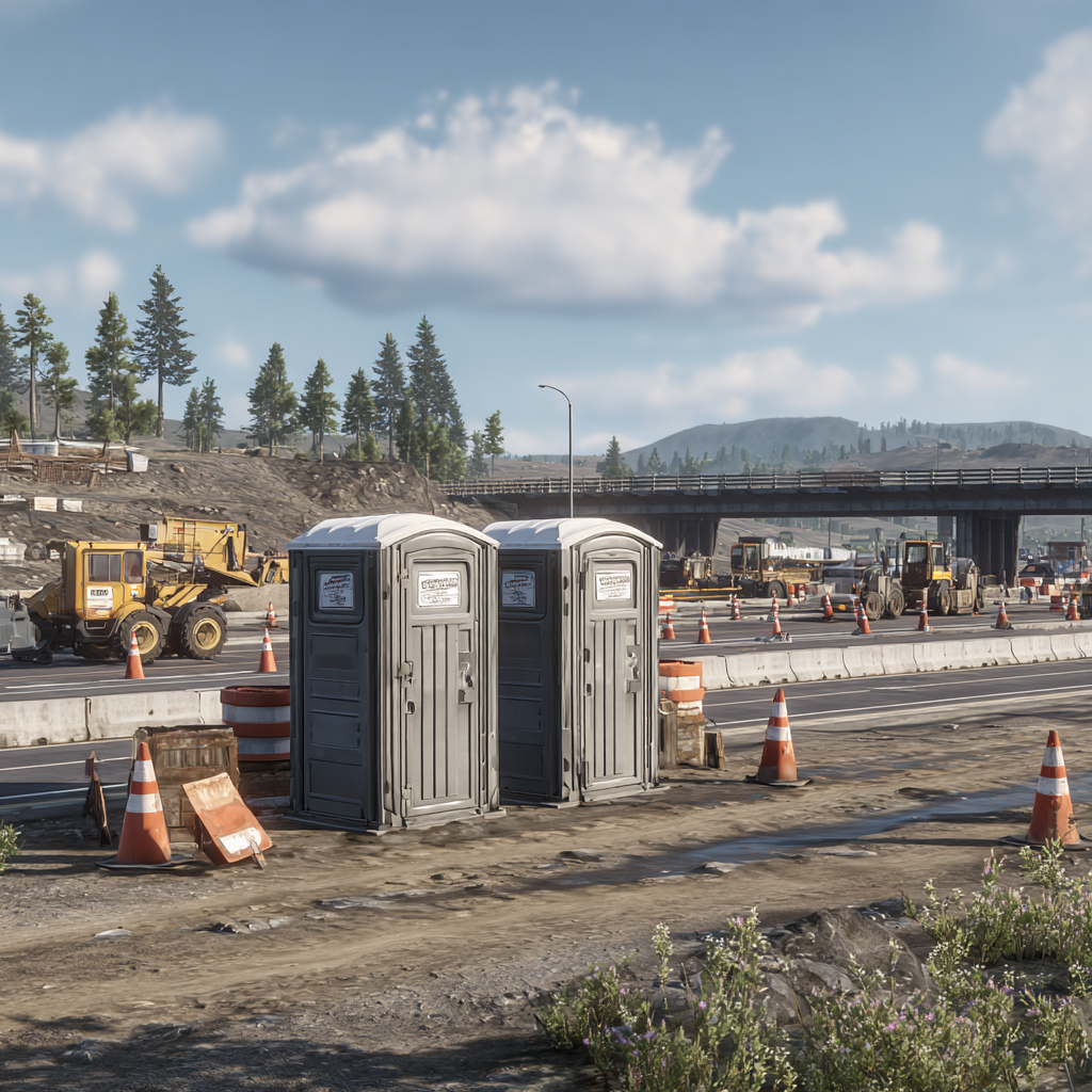 Portable toilets for highway construction sites