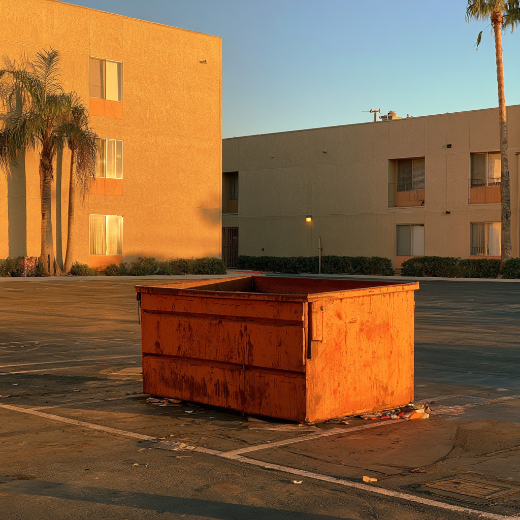 A 20-yard dumpster in an apartment complex