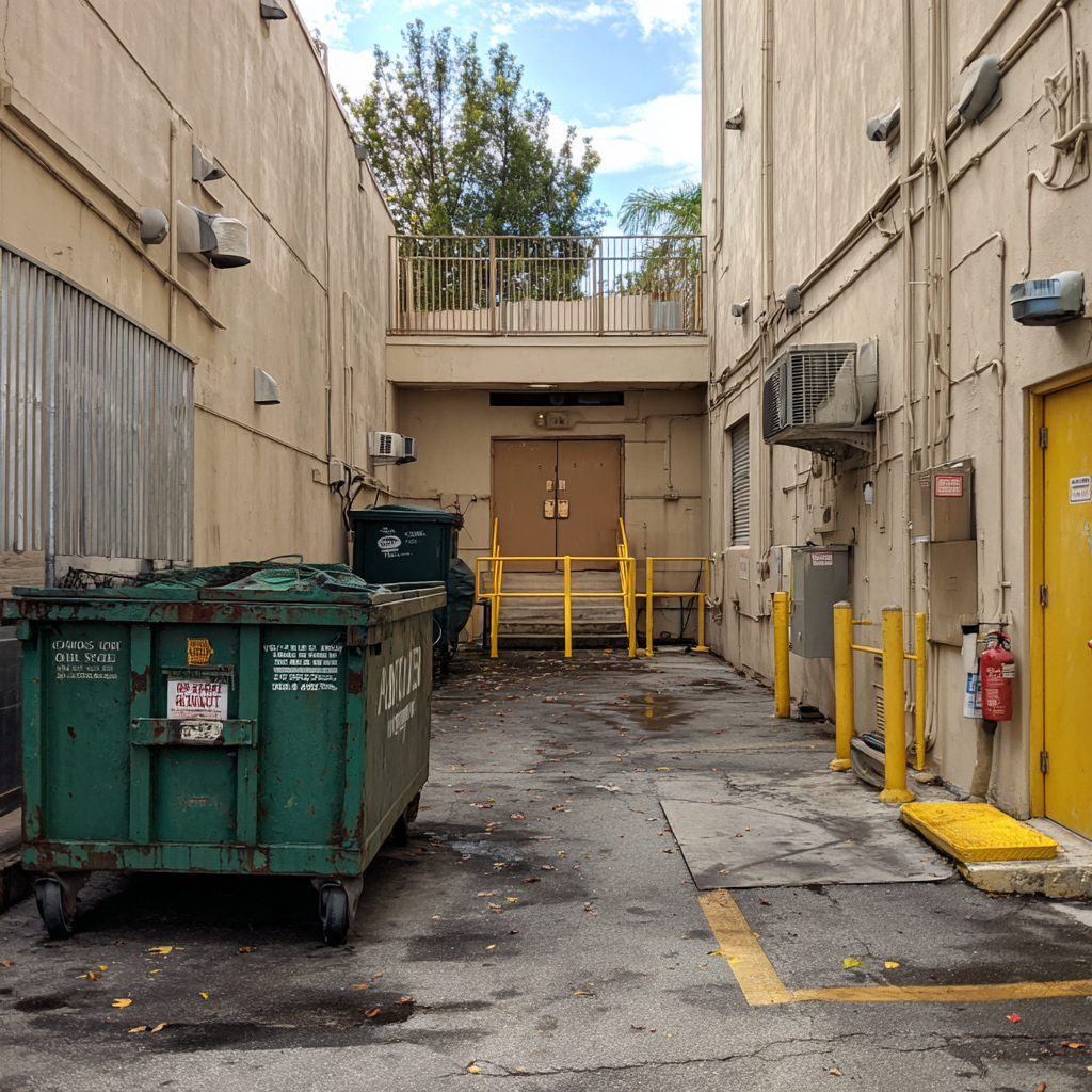 20-yard dumpster near the loading docks of a facility in Miami