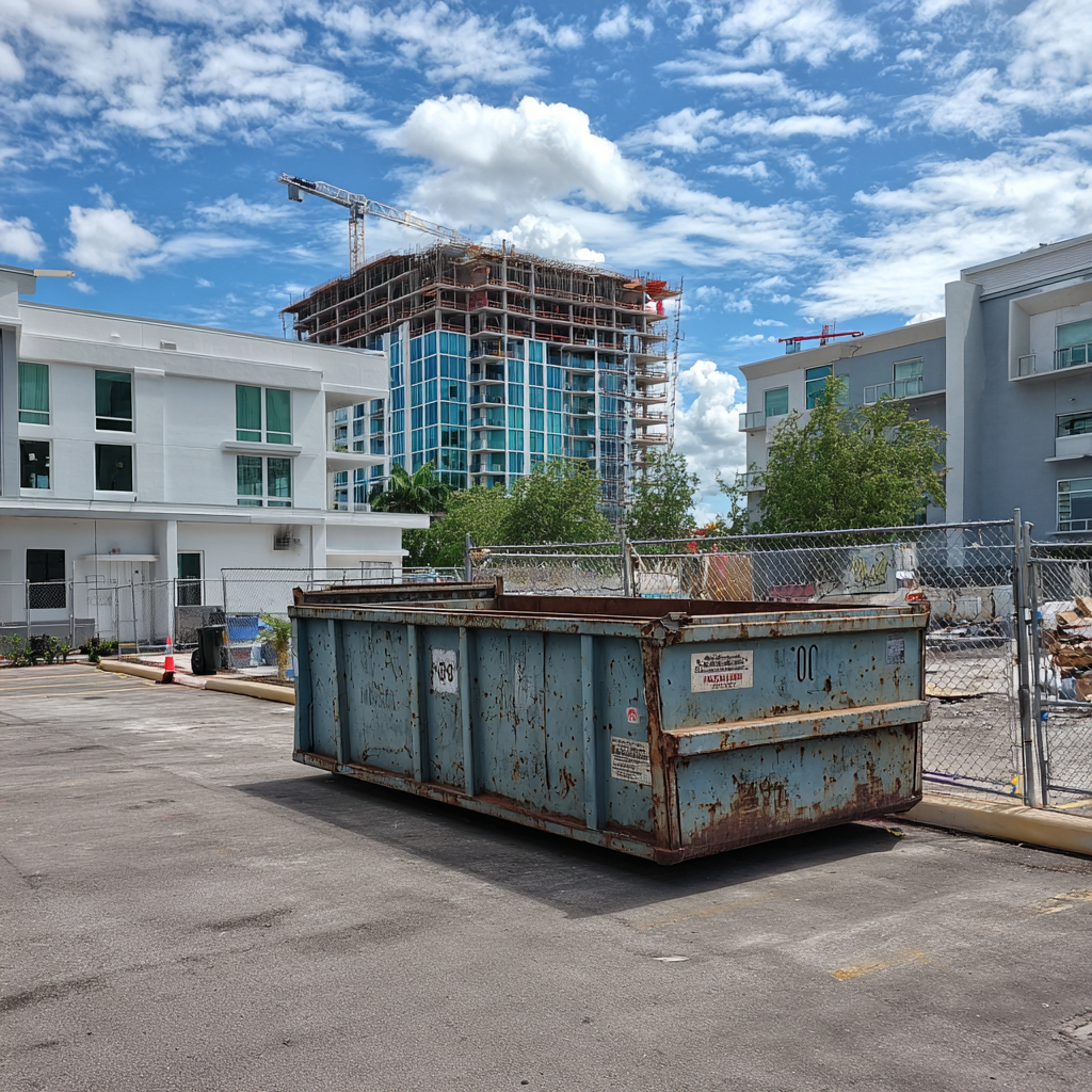 20-yard dumpster in front of a senior living facility
