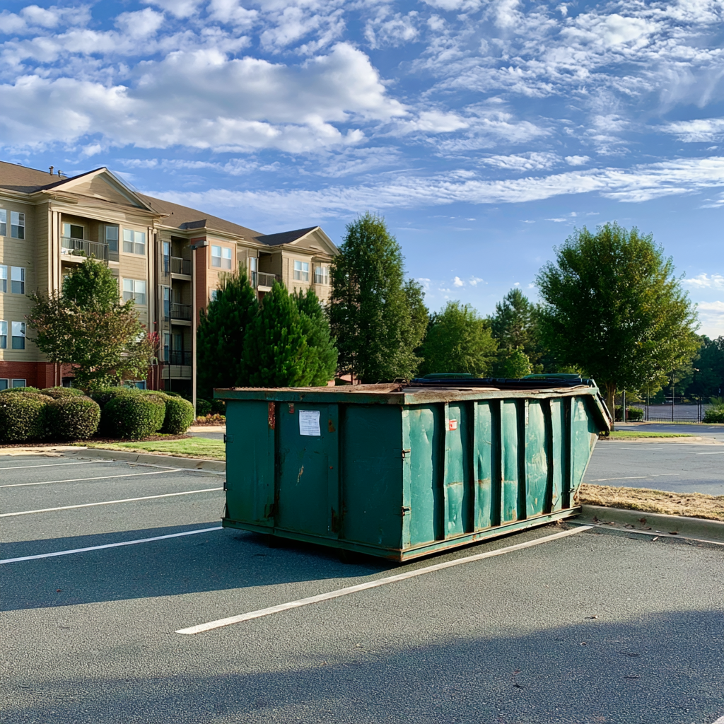 Where to place a rented dumpster at a multifamily apartment complex