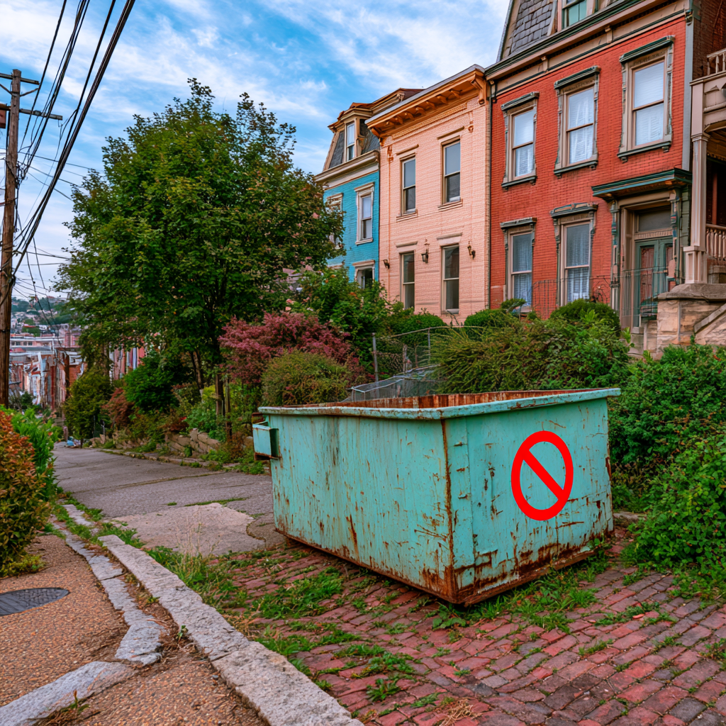 Never place rented dumpsters on steep or uneven terrain