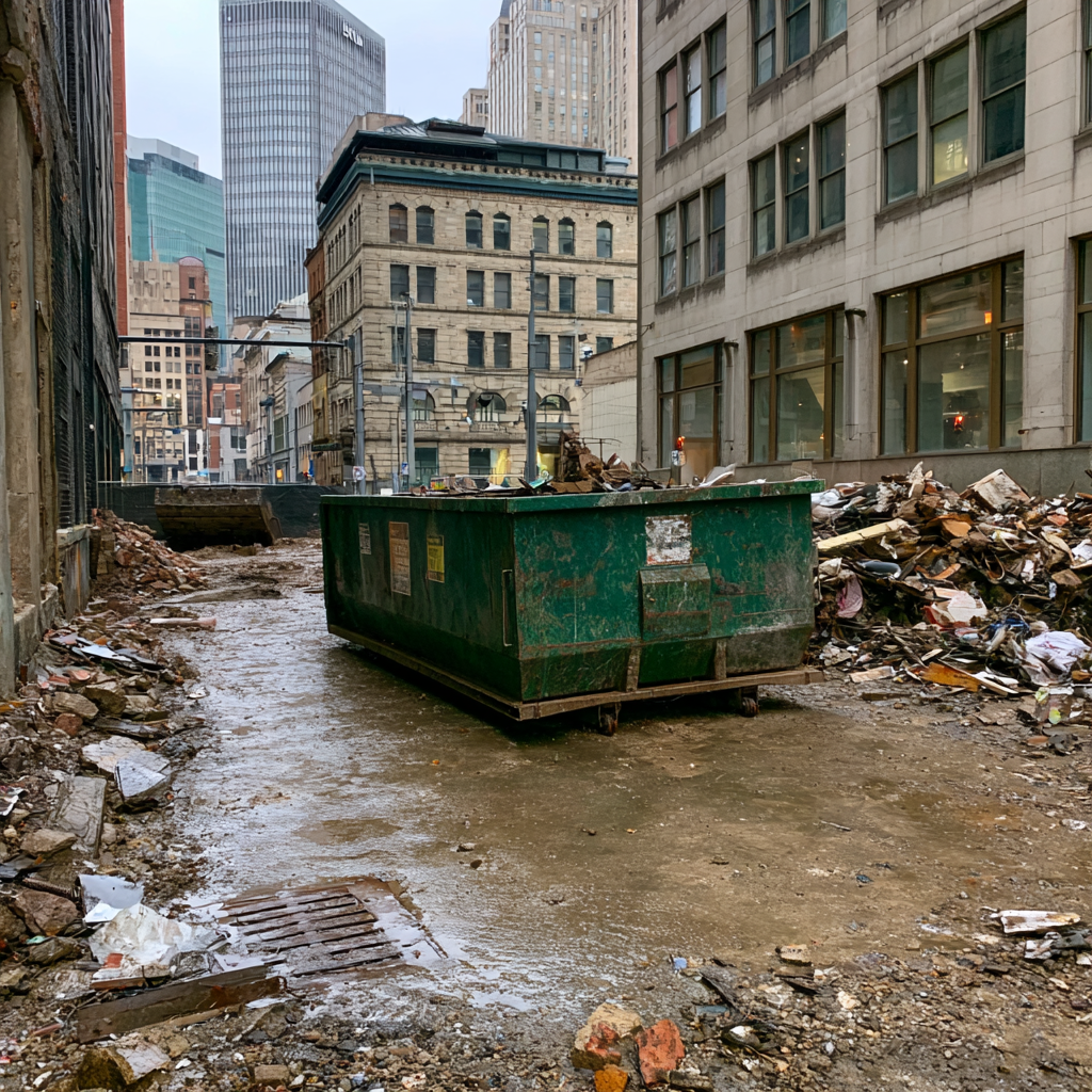 Emergency dumpster rental placement in downtown Pittsburgh
