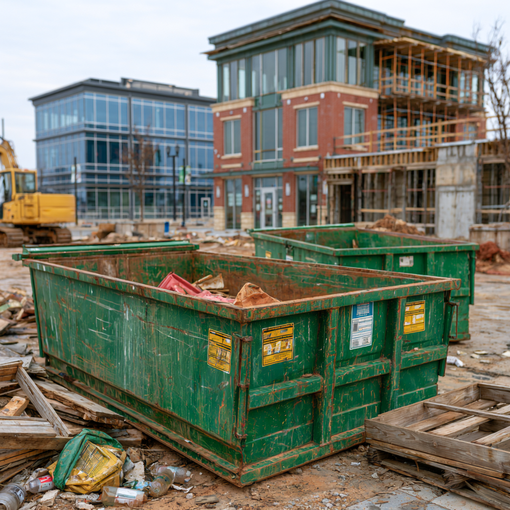Two 20 yard dumpsters on a construction site in Edmond, Oklahoma