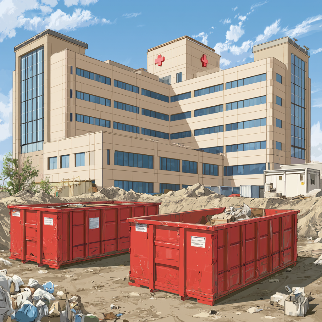 20-yard commercial dumpsters in a front of Jackson, MS hospital