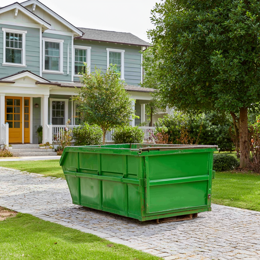A 20-yard dumpster in front of a house in Downtown Anderson