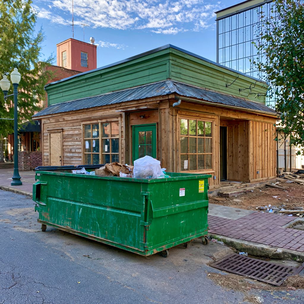 a 20-yard dumpster outside of a building under construction in Little Rock, Arkansas