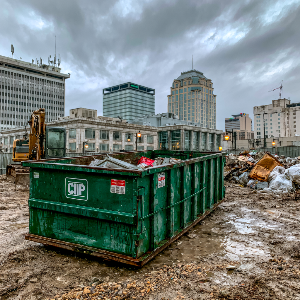 A 20-yard dumpster on a construction site in Little Rock, Arkansas