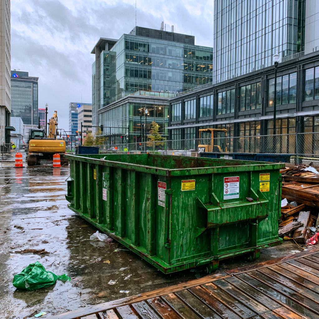 A 20-yard open dumpster in downtown Little Rock, Arkansas