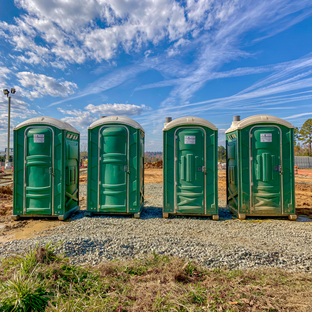 Four standard porta potties in Little Rock, Arkansas