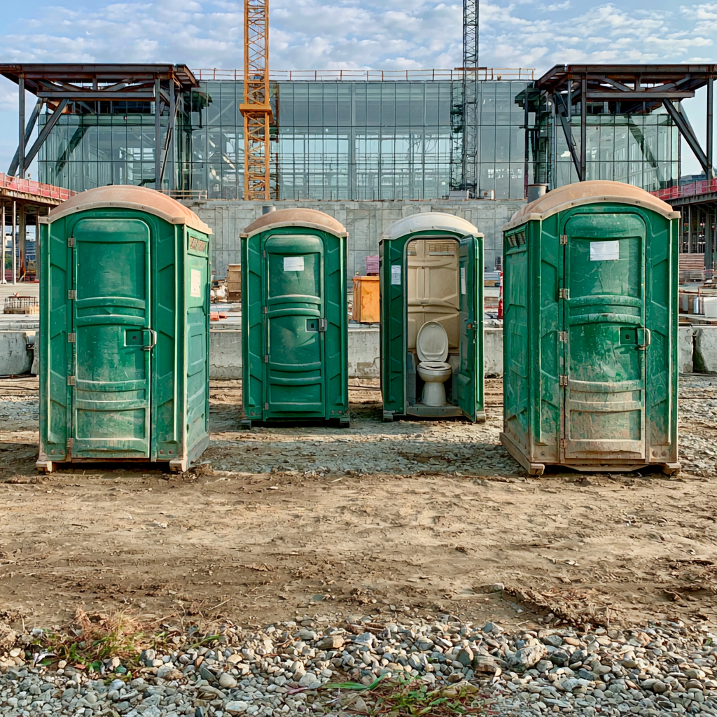 Little Rock Arkansas construction site with porta potties