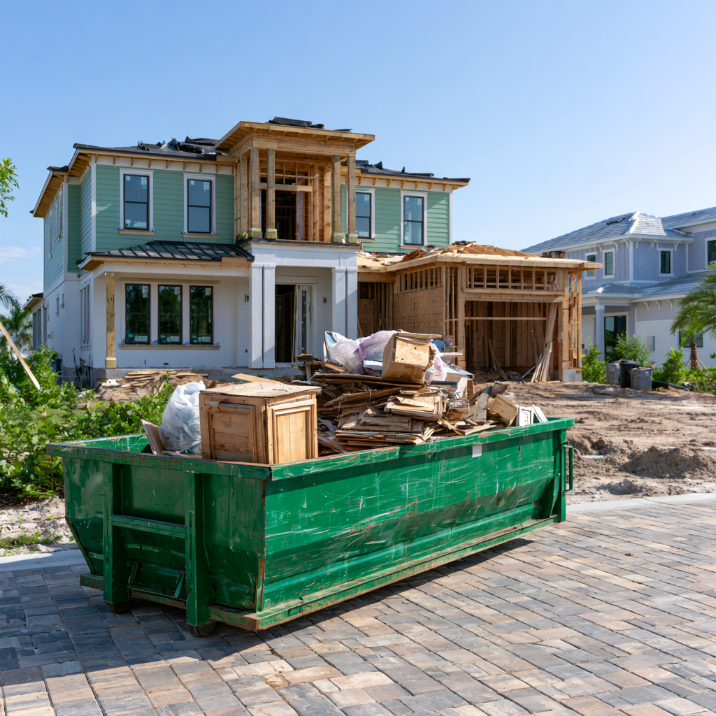 A 20-yard dumpster in front of a house in South Fort Myers