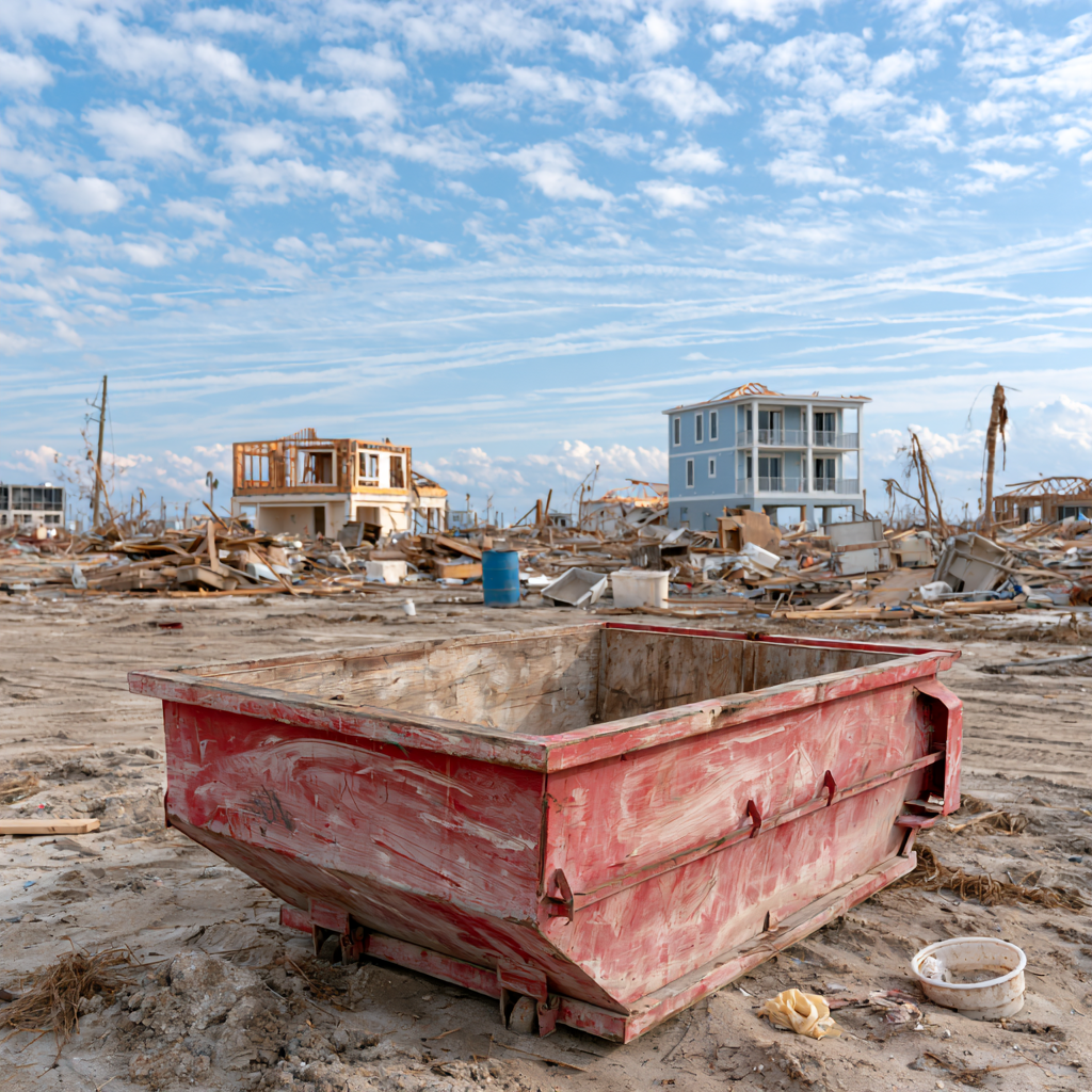 A 20-yard dumpster in Fort Myers, FL, following a storm