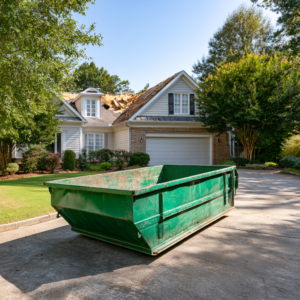 20-yard open dumpster in the driveway of a house in Snellville, GA