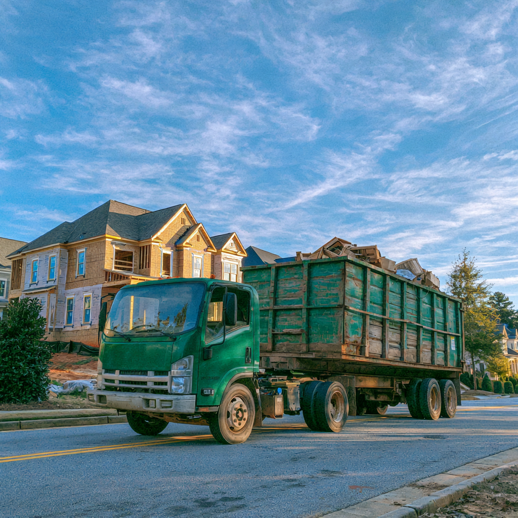 Dumpster deliver truck at Snellville, GA home