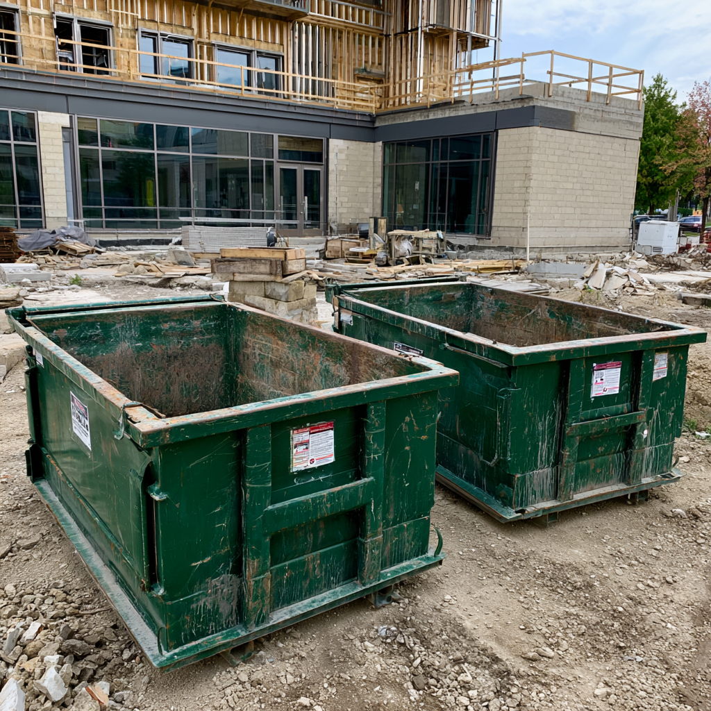 Two 20 yard dumpsters on a construction site in Rockford, Illinois