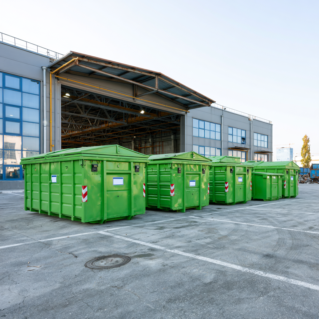 three 40-yard dumpsters in a staging area in Lynchburg VA