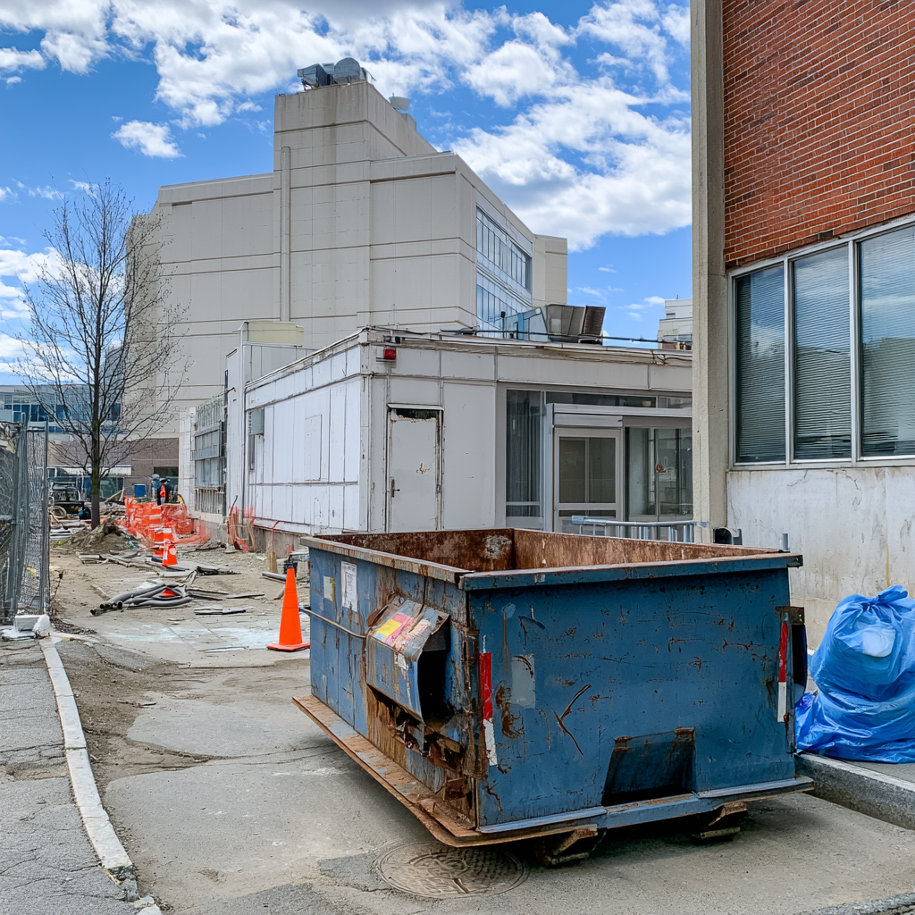 A 20-yard dumpster behind a healthcare facility in Springfield, MA