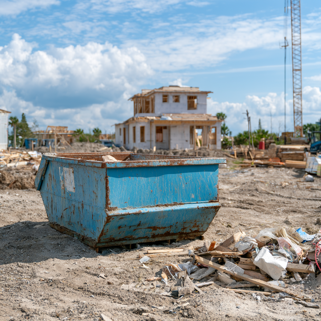 A 20-yard dumpster on a residential construction site in Cape Coral, Florida