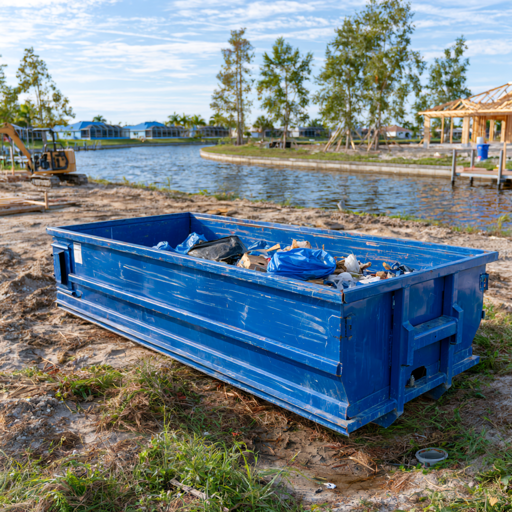 Waterfront construction requires safe dumpster placement