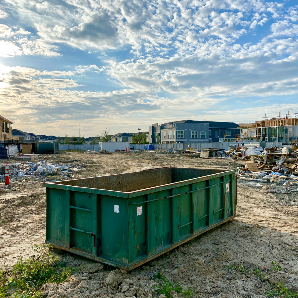 20-yard dumpster on a construction site in Katy, Texas