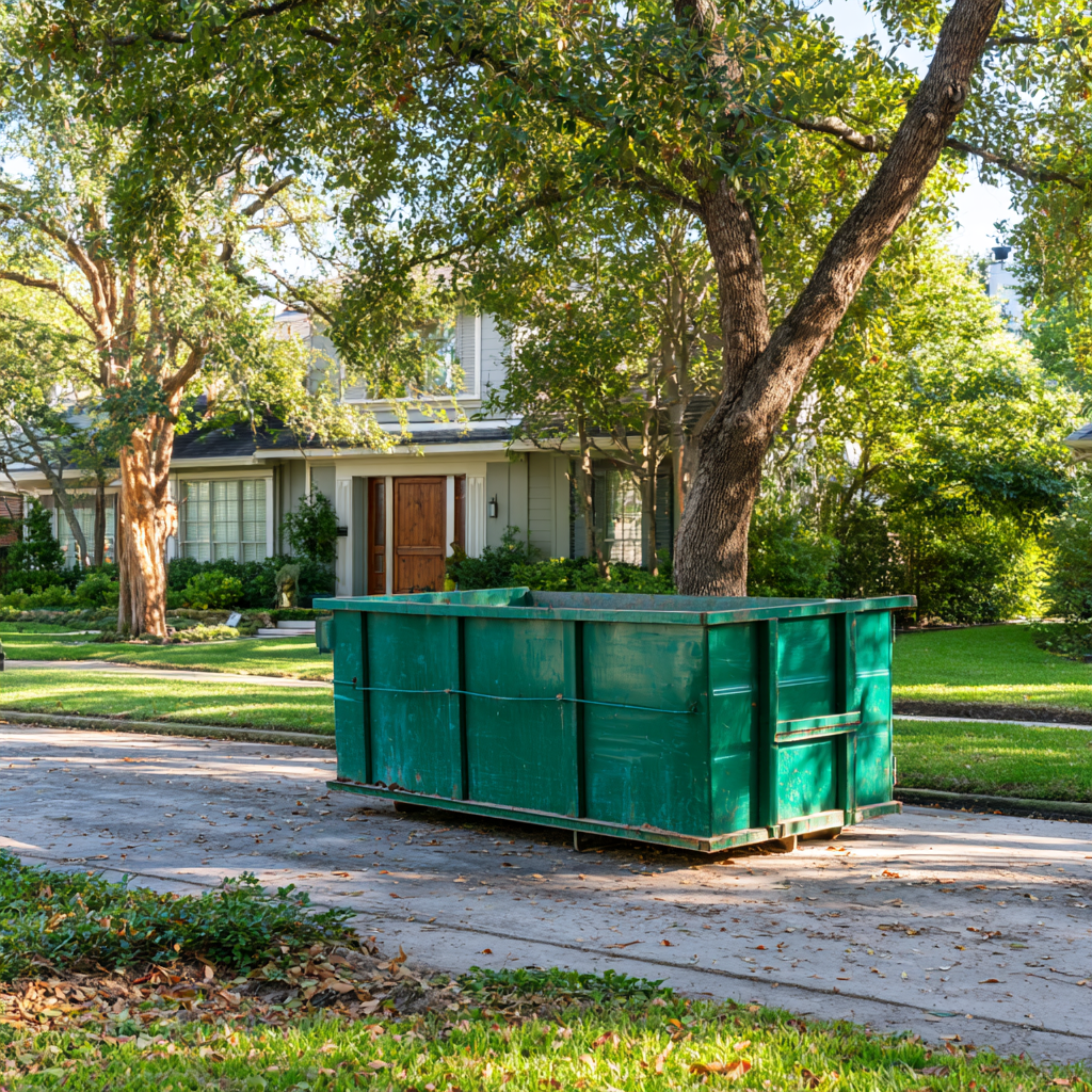 rented dumpster in front of a house in Katy, Texas