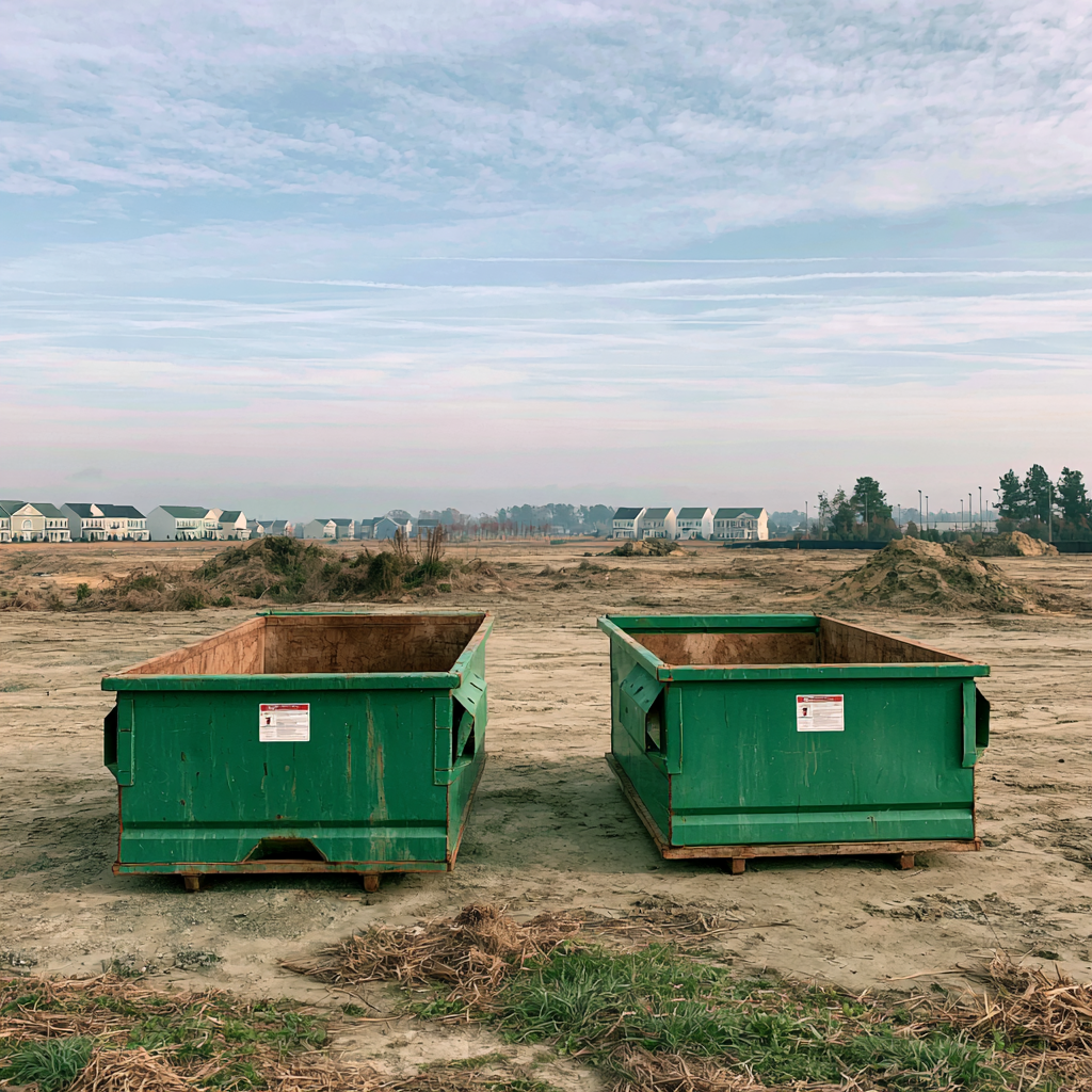 Two dumpsters on a construction site in Chesapeake, Virginia