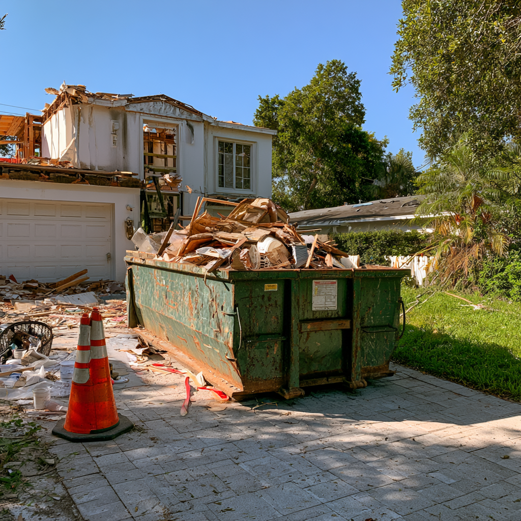 A 10-yard dumpster outside of a house in a Clearwater, Florida neighborhood