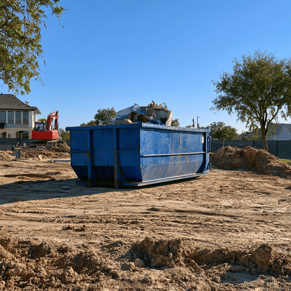 A 20-yard open dumpster on a construction site in McKinney, TX