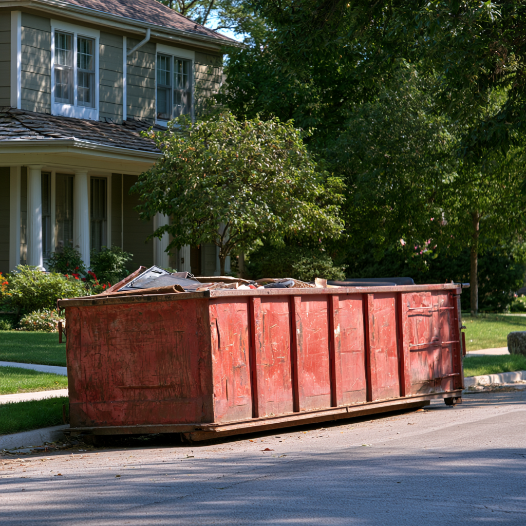 A 20-yard dumpster in front of a house