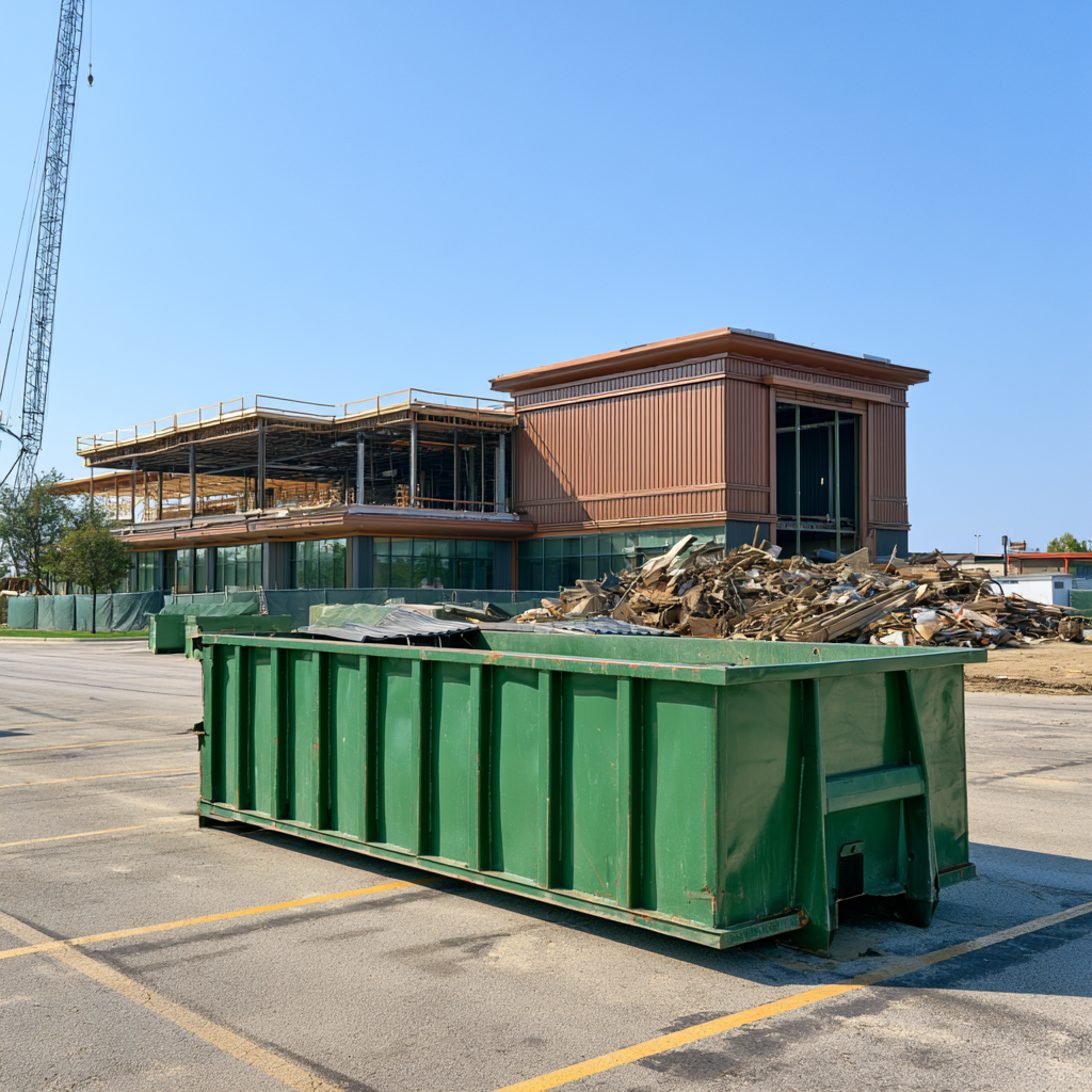 40-yard dumpster for construction at a aerospace facility in Rockford, Illinoise
