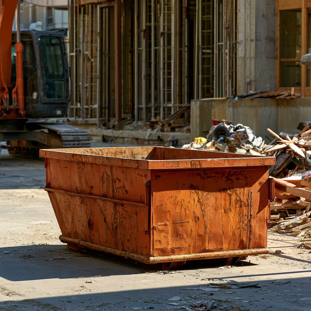 A 20-yard tub-style dumpster on a construction site