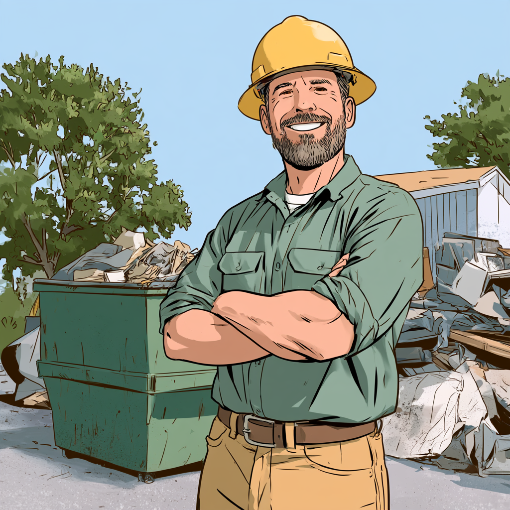 The Prime Dumpster Pro in front of a dumpster on a construction site